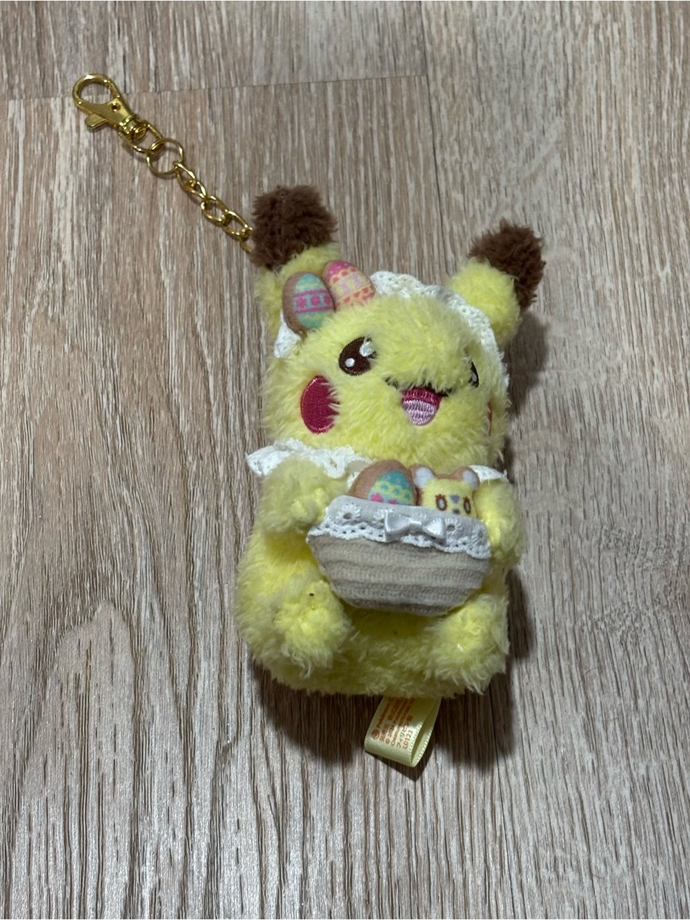 Yellow Pikachu Plush Keychain with Easter Basket